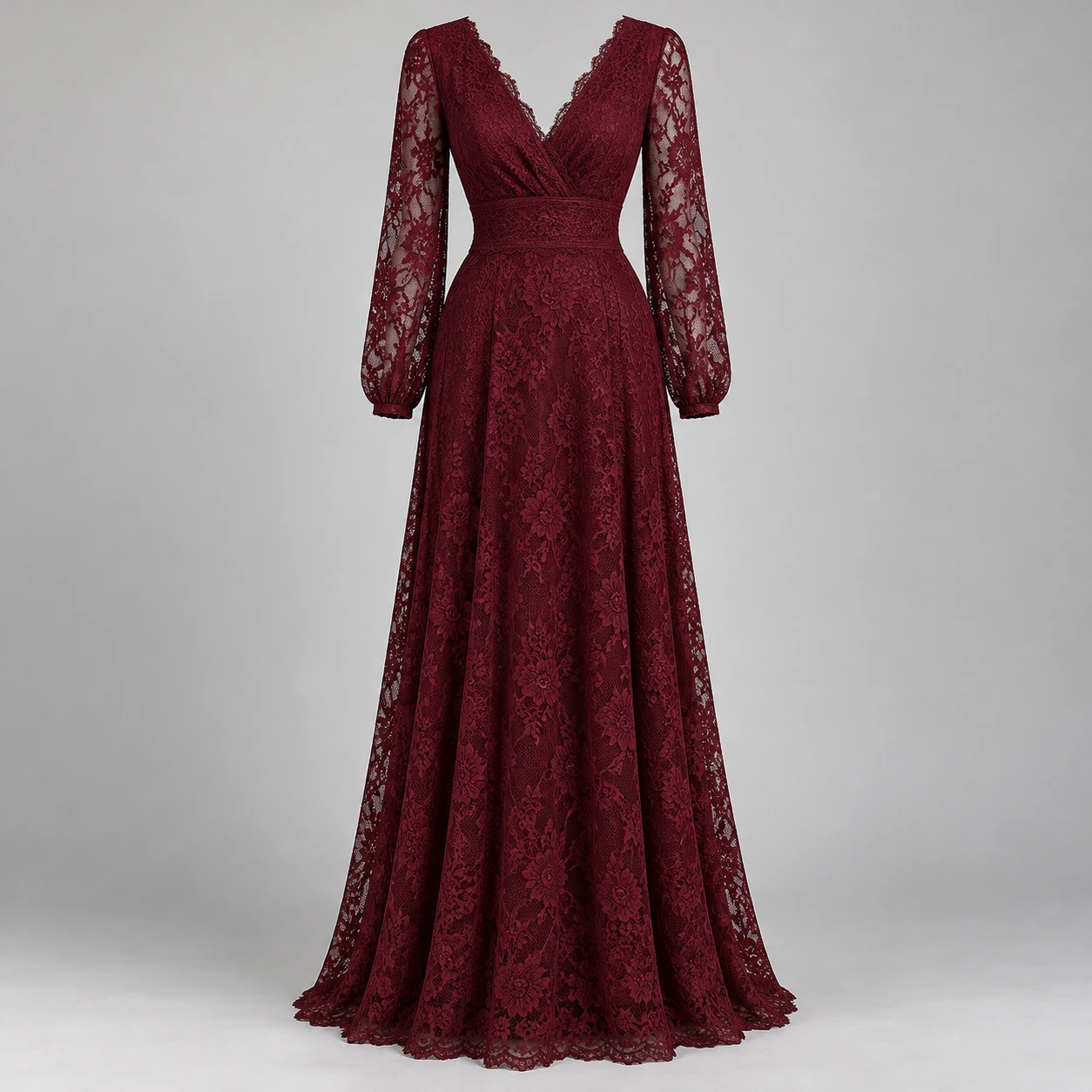Burgundy Thorn Lace Maxi Dress