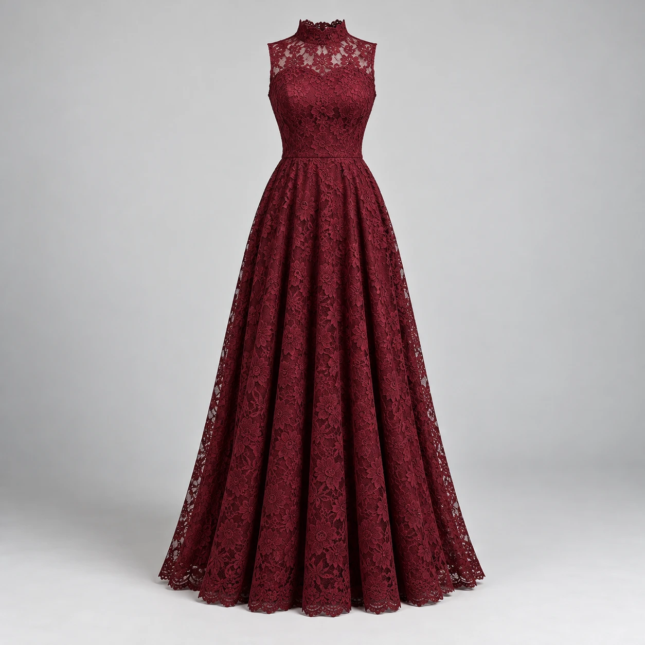 Burgundy Crimson Chapel Lace Maxi Dress