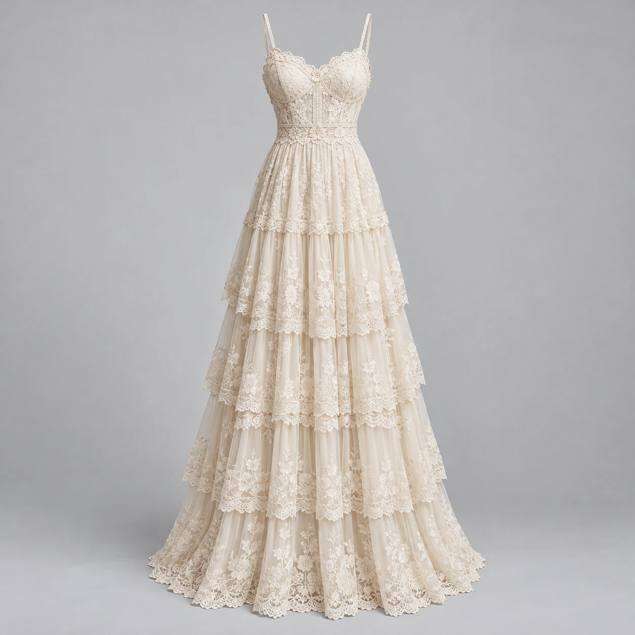 Bone Ivory Ghost Orchid Lace Maxi Dress