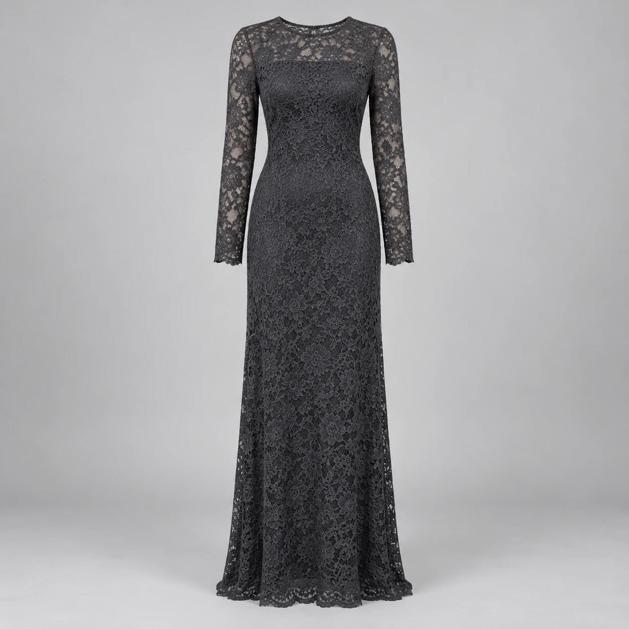 Charcoal Ashen Lace Maxi Dress