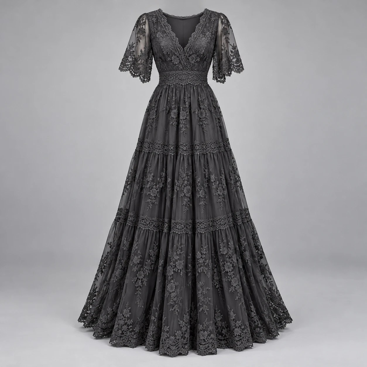 Charcoal Dusk Lace Maxi Dress